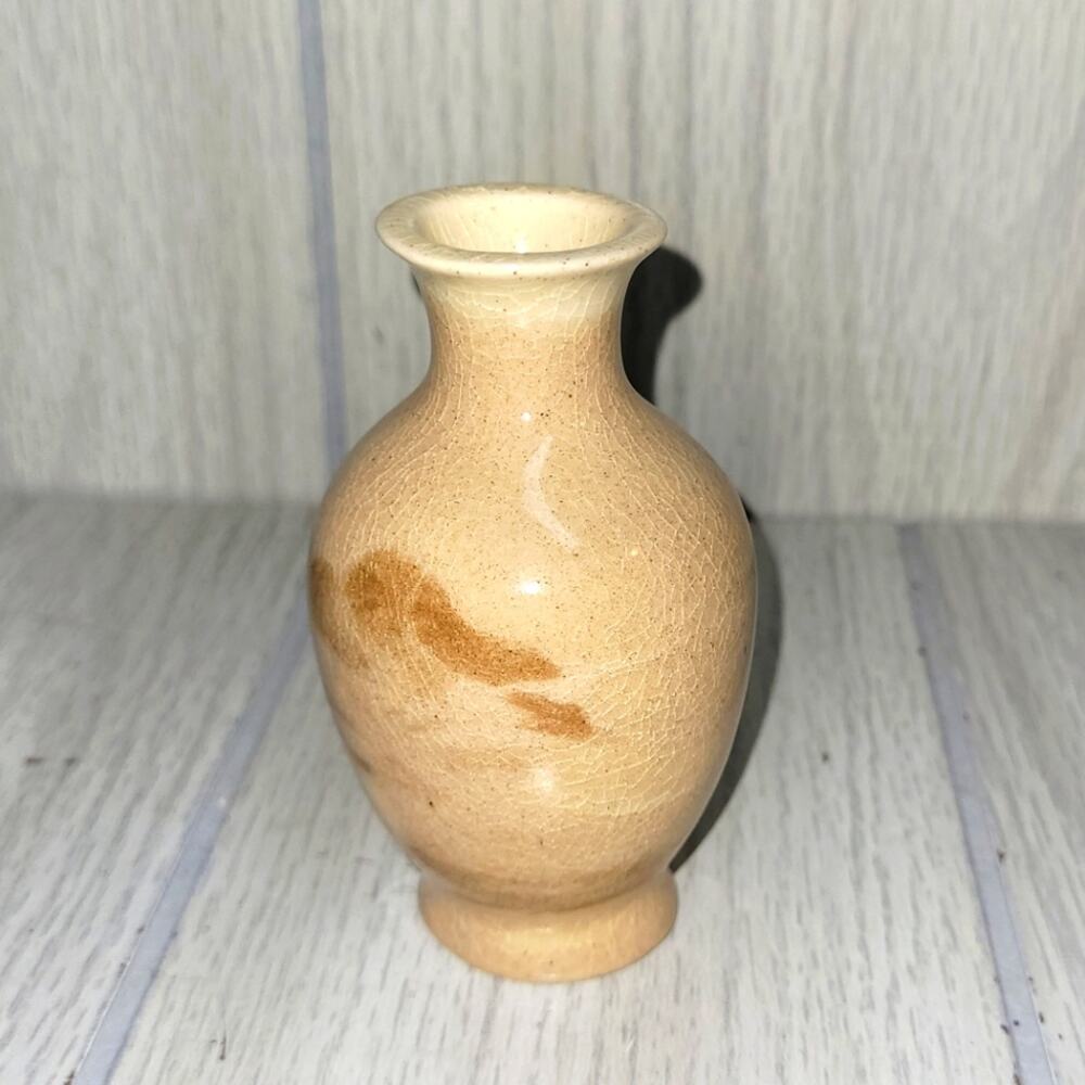 Sevierville Pottery Tennessee USA Tan Ceramic Vase Miniature 4"